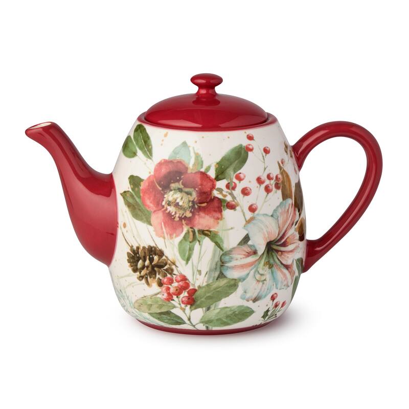Certifed International Winter Blooms Teapot 36 oz. - 9 L x 5.25 W x 6.5