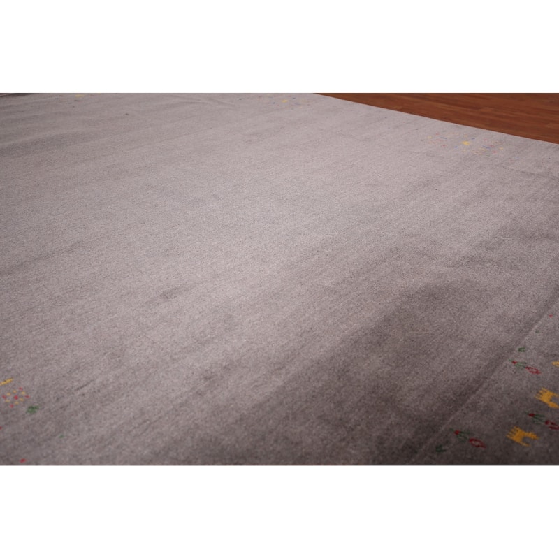 Tribal Gabbeh Area Rug Handmade Grey Wool Carpet - 8'2"x 9'11"