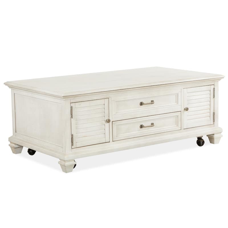 Magnussen Home Newport Alabaster Lift Top Storage Cocktail Table with Casters - 50''W x 28''D x 18.5''H - 50''W x 28''D x 18.5''H