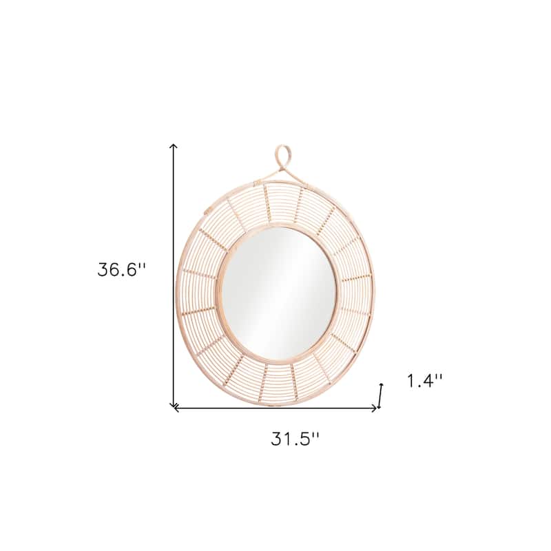 HomeRoots 37" Natural Round Framed Accent Mirror - 31.5' X '36.6' X '1.4