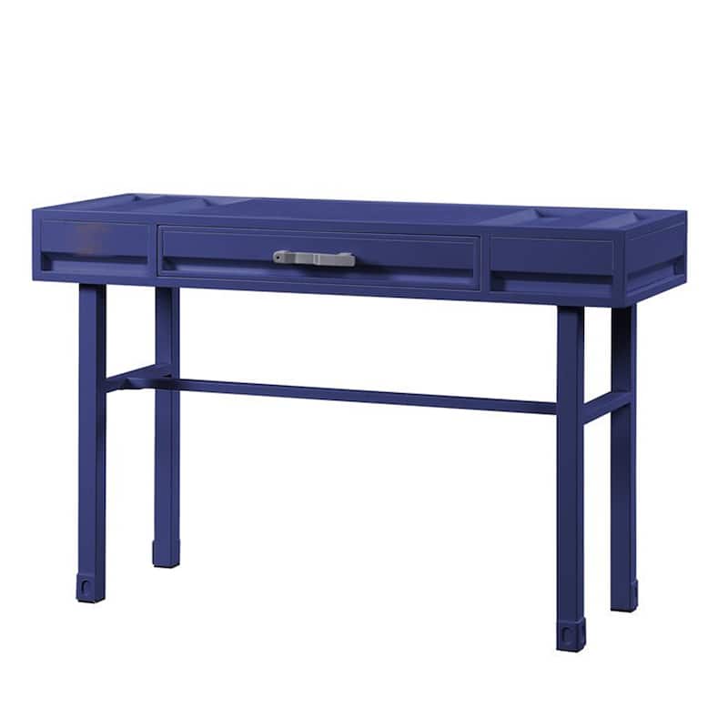 Industrial Style Metal and Wood 1 Drawer Vanity Desk, Blue - 30 H x 47 W x 17 L Inches