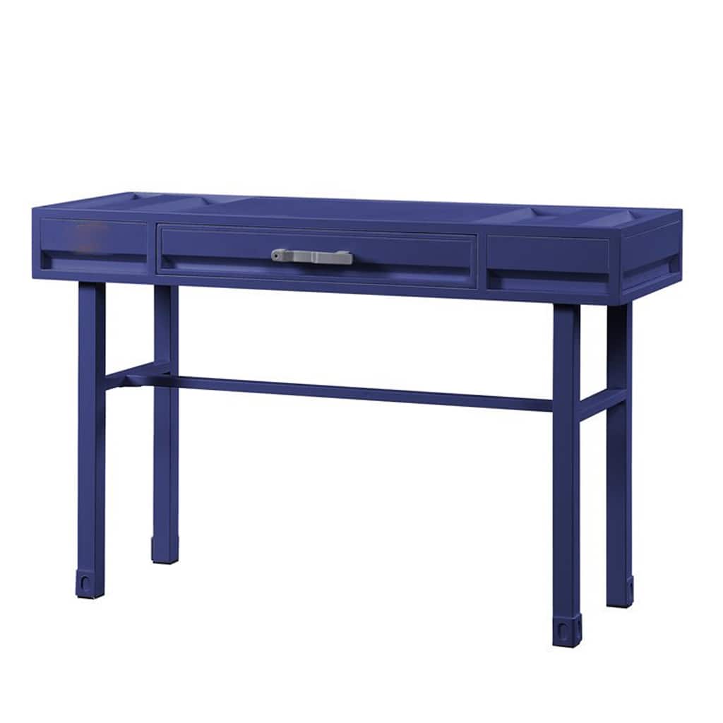 Industrial Style Metal and Wood 1 Drawer Vanity Desk, Blue - 30 H x 47 W x 17 L Inches