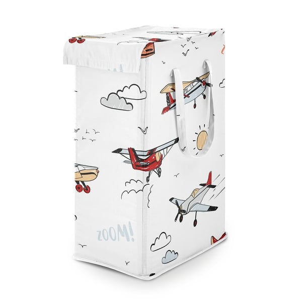slide 2 of 6, Sweet Jojo Designs Vintage Airplane Boy Foldable Laundry Hamper with Handles Airplanes Air Plane Transportation Clouds Sun Sky