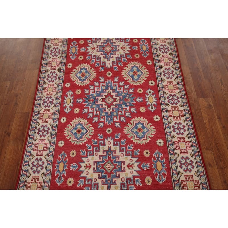 Geometric Kazak Foyer Rug Hand-Knotted Oriental Wool Carpet - 3'4" x 5'9"