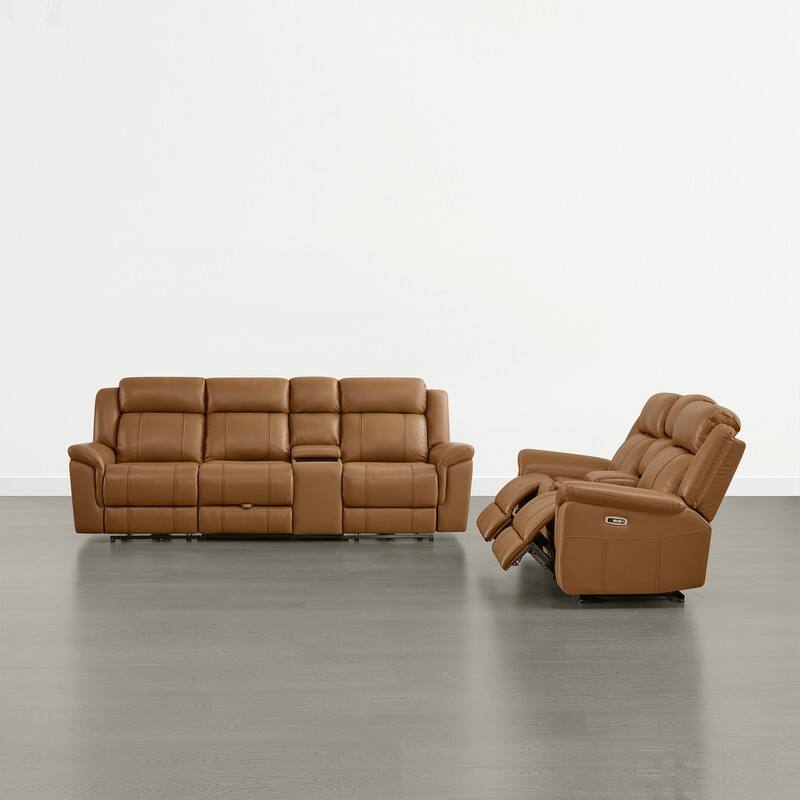 Spruce & Spring Genuine Leather Power Reclining Sofa with Optional Console & Flip-Down Table