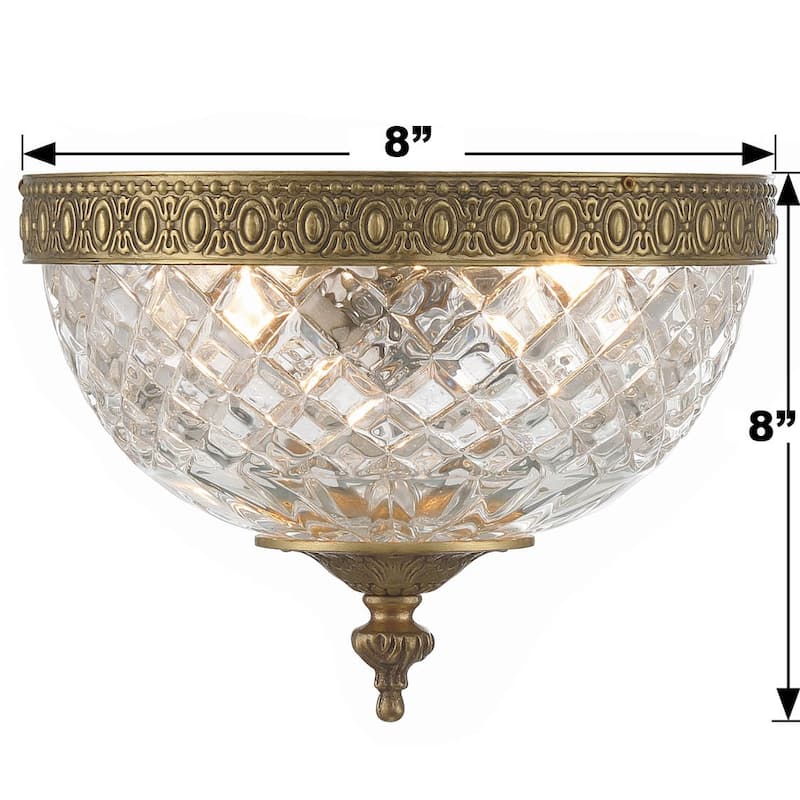 Crystorama 2 Light Crystal Flush Mount - 8"W x 8"H x 8"D