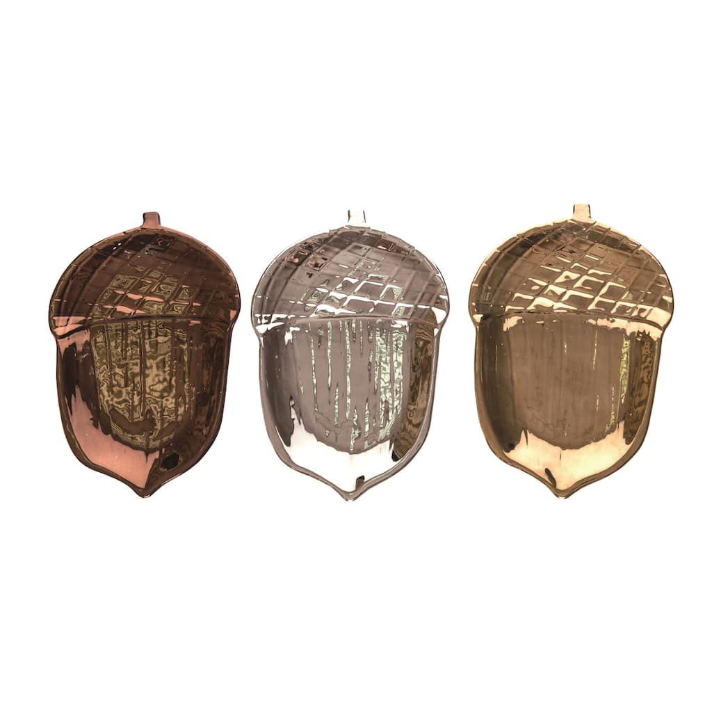 Transpac Ceramic Metallic Acorn Treat Plate Set of 3 Fall/Harvest Home Decorations