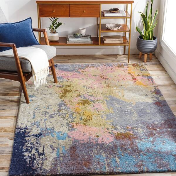 Estan Handmade Modern Abstract Wool & Viscose Area Rug Bed Bath