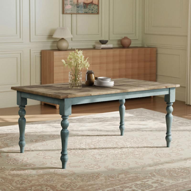 Roundhill Furniture Prato Blue and Brown Two-Tone Finish Wood Dining Table