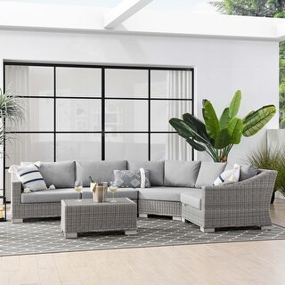 Conway Outdoor Patio Wicker Rattan 5-Piece Sectional Sofa Furniture Set