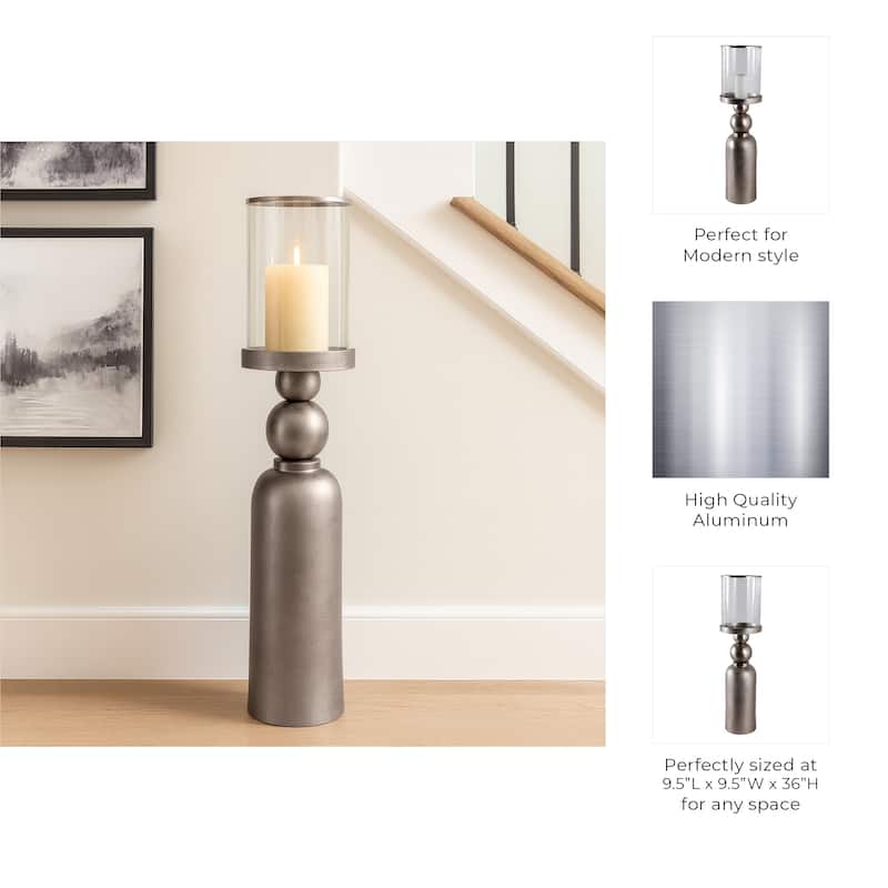 Aluminum Glass Floor Candle Holder Elegant Removable Hurricane