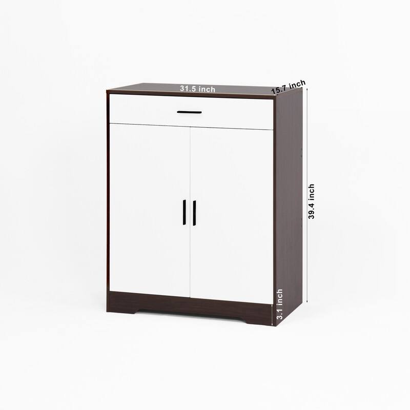 Modern 4-Tier Shoe Cabinet with Drawer & Adjustable Shelves, White Wooden Entryway Storage Organizer - Walnut