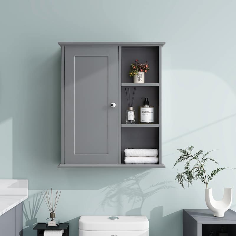 Upgraded Bathroom Wall Cabinet Over The Toilet Storage Cabinet Wall Mounted Storage Cabinet Wooden Medicine Cabinets - Gray