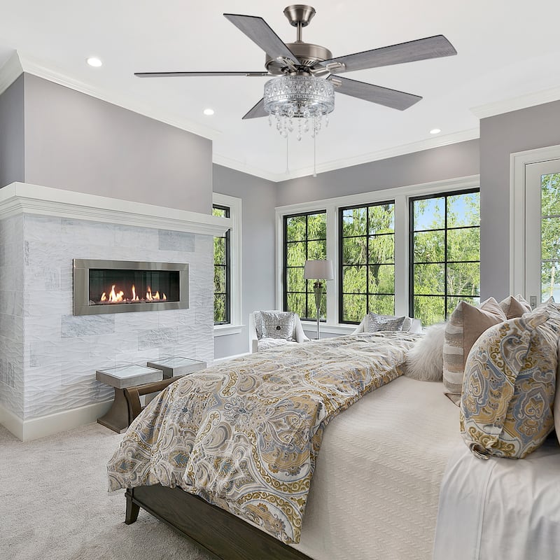 Copper Grove Roxsie 52-inch Satin Nickel LED Chandelier Ceiling Fan - 52"L x 52"W x 18.25"H - 52"L x 52"W x 18.25"H