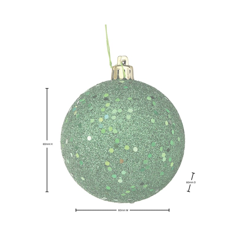 80mm Wired Shatterproof Plastic Glitter Sequin Ball Ornament Set of 12