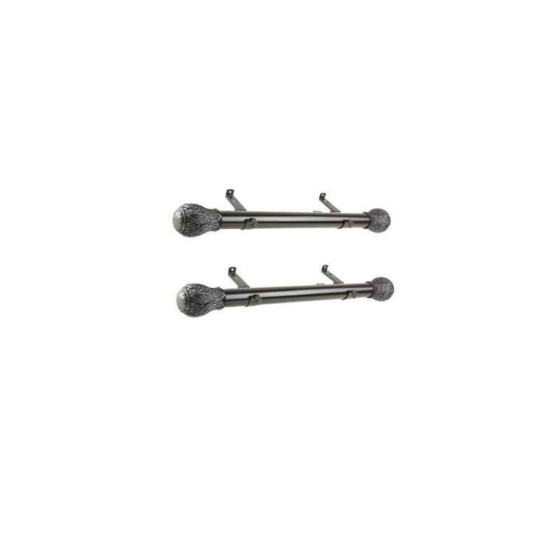 Steel Curtain Rods Set - 12-20 Inch Boho Black Rods & Finials - Window Drapery Rods - M