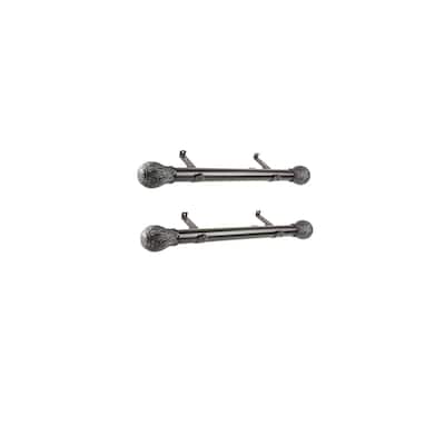 Steel Curtain Rods Set - 12-20 Inch Boho Black Rods & Finials - Window Drapery Rods - M