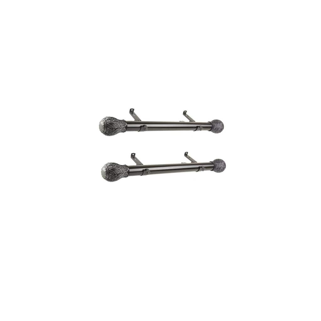 Steel Curtain Rods Set - 12-20 Inch Boho Black Rods & Finials - Window Drapery Rods - M