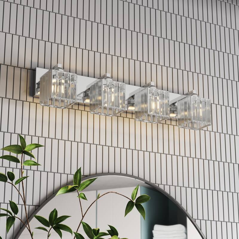 Modern Polished Chrome 4-Light Exquisite Textured Crystal Bathroom Vanity Lighting
