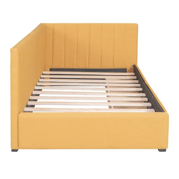 slide 2 of 10, Upholstered Daybed Twin Size Sofa Bed 2 Storage Drawers, Light Green Yellow - Twin