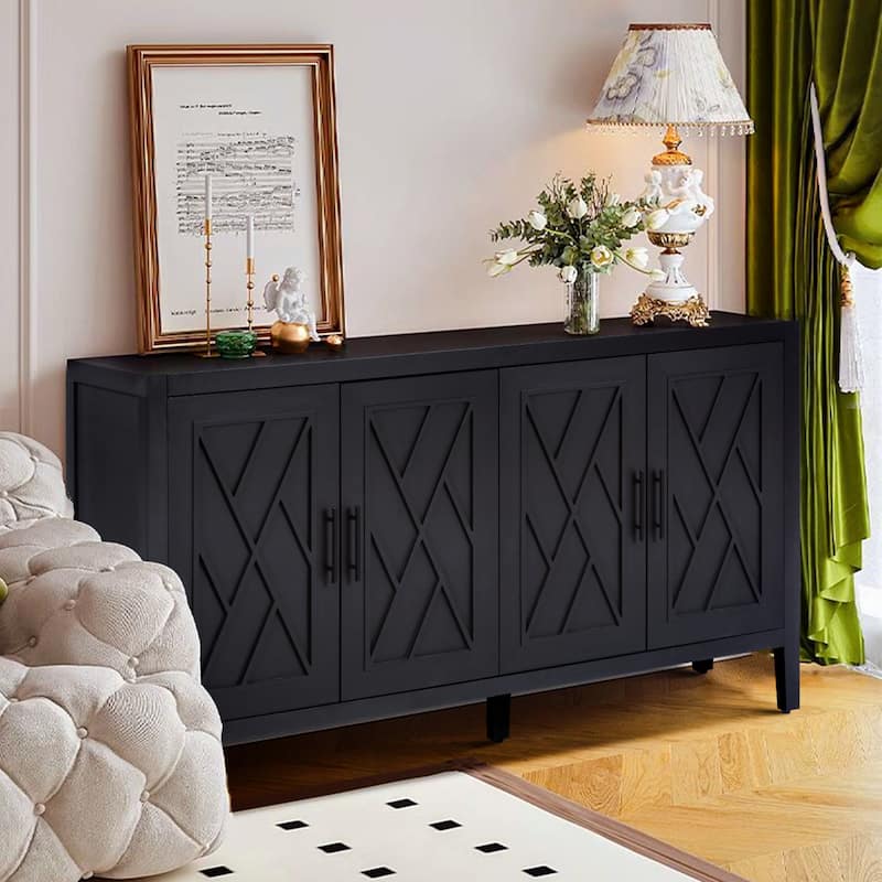 4 Door Wooden Twill Sideboard American Country Vintage Cabinet