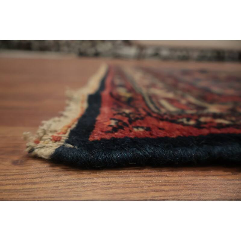 Hand Knotted Oriental 100% Wool Carpet Traditional Floral Navy Blue & Blues Malayer Runner Rug - 6' 6'' X 3' 5''