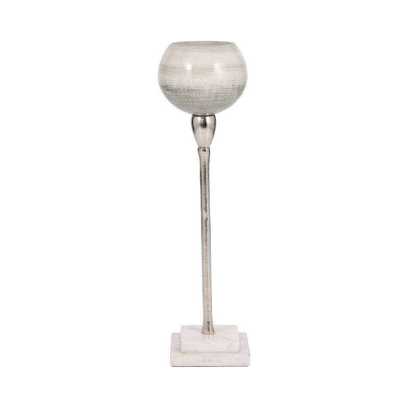Glass Votive Candle Holder on Marble Stand - Silver
