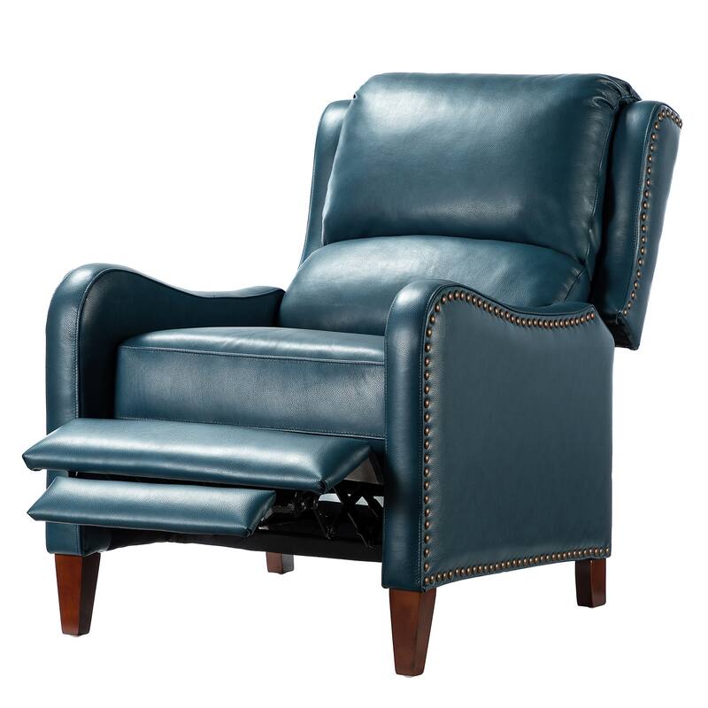 Brigida Cigar Genuine Leather Pushback Recliner with Nailhead Trim by HULALA HOME