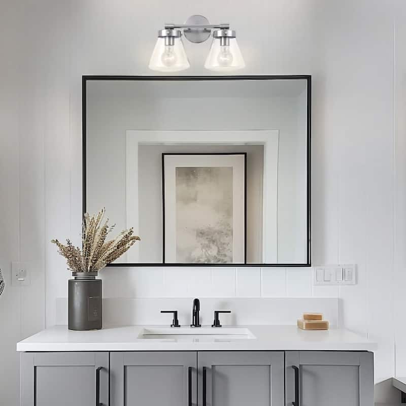Modern Glam Farmhouse 2-Light Nickel Vanity Light - 15.3"L x 7.67"W x 10.1"H