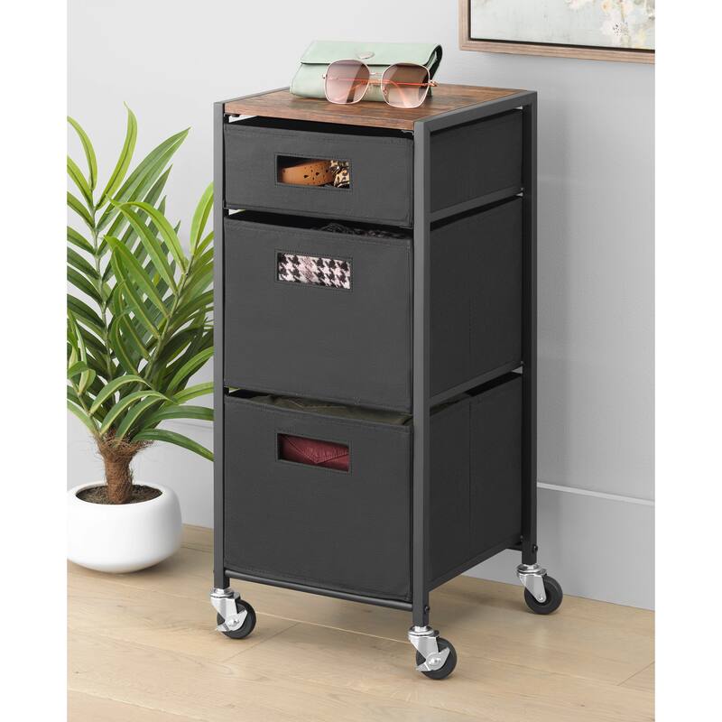Whitmor Rolling 3-Drawer Storage Utility Cart - Brown