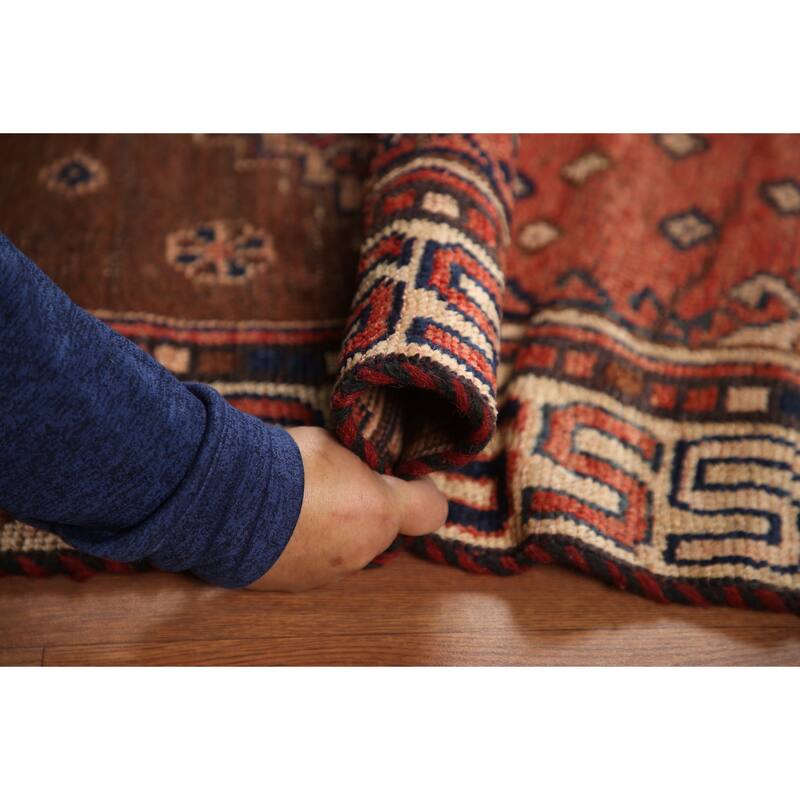 Hand Knotted Oriental 100% Wool Carpet Traditional Tribal Red Qashqai Runner Rug - 8' 7'' X 4' 3''