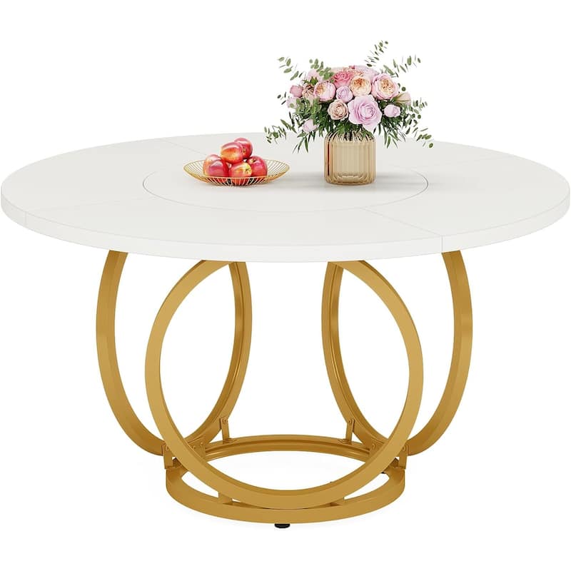 Round Dining Table for 4 to 6 People White MDF Tabletop with Gold Steel Base Modern Minimalist Design