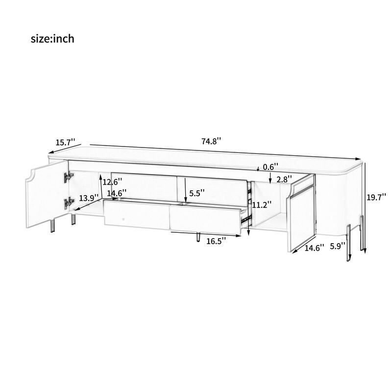 ​Modern Light Luxury TV Stand with 4 Drawers, 2 Storage Cabinets and 4 Metal Legs for Living Room and Home Theater