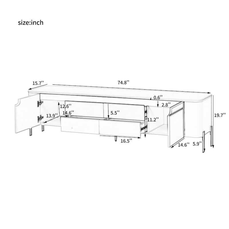 TV Stand for TV up to 80 Inches with 4 Drawers, 2 Cabinets & Metal Legs - 74.8" D x 15.7" W x 19.7" H