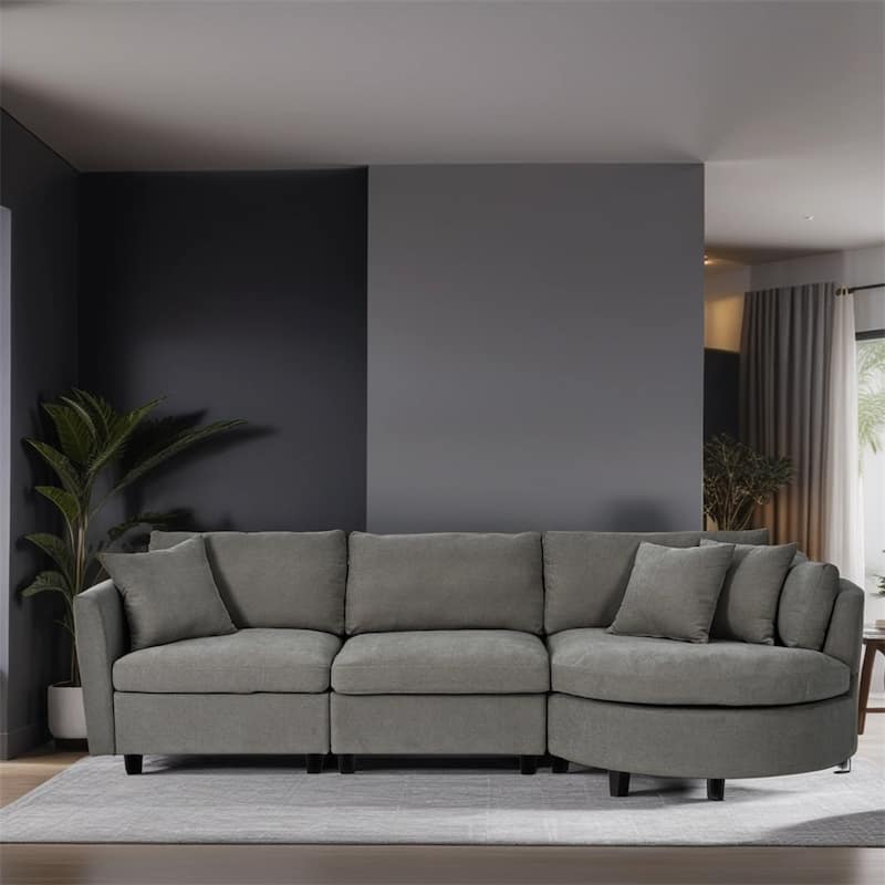 Three Indoor Cushioned Combination Sofas w/Three Pillows & Curved Seat
