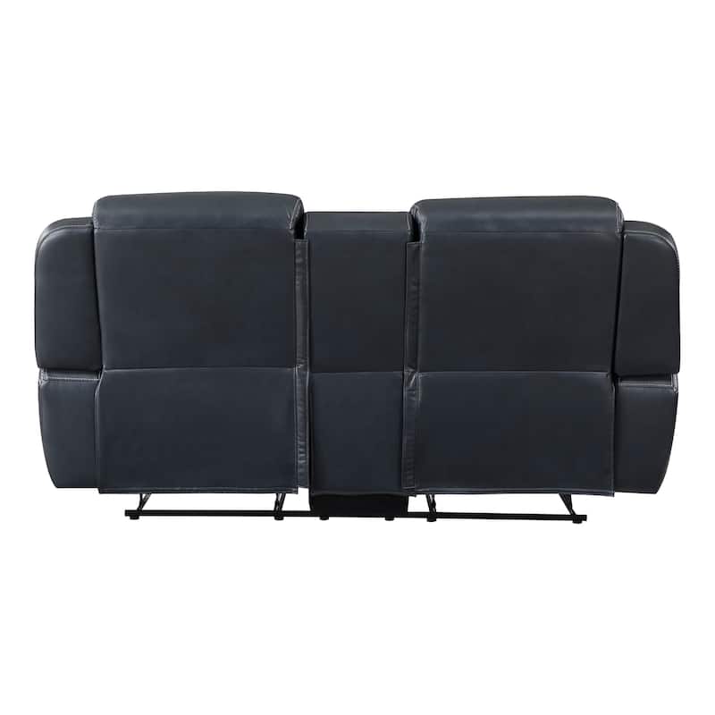 Louise 76 Inch Dual Manual Recliner Loveseat, Cupholder, Blue Faux Leather