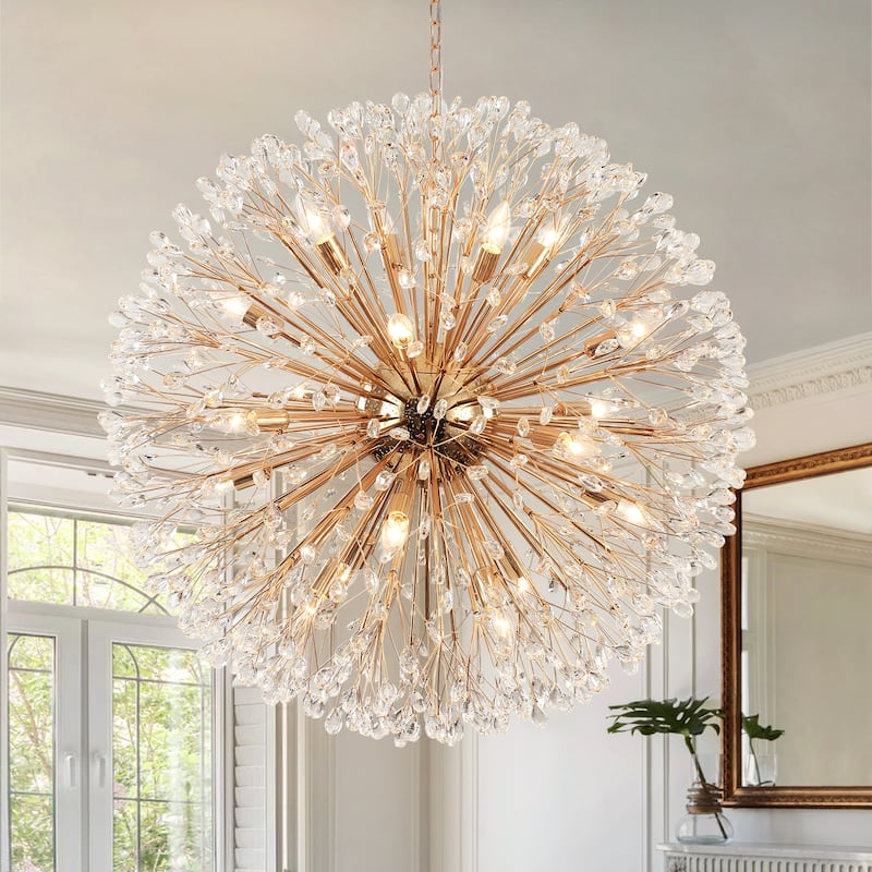 Modern Sputnik Large Starburst Crystal Firework Chandelier fot High Ceiling - W35.43"