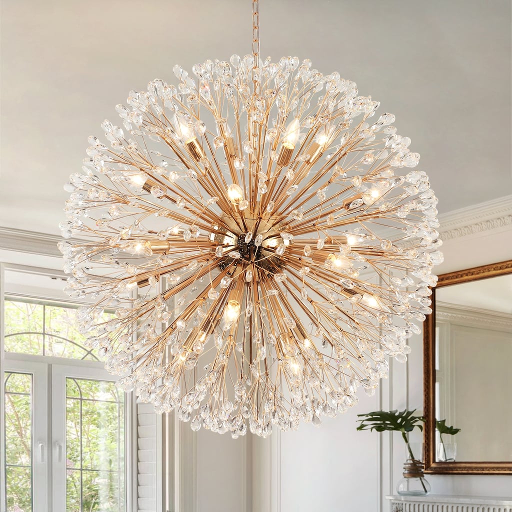 Modern Sputnik Large Starburst Crystal Firework Chandelier fot High Ceiling - W35.43"