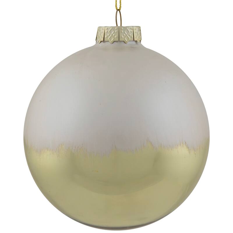 3.5" Brushed White and Gold Glass Ball Christmas Ornament