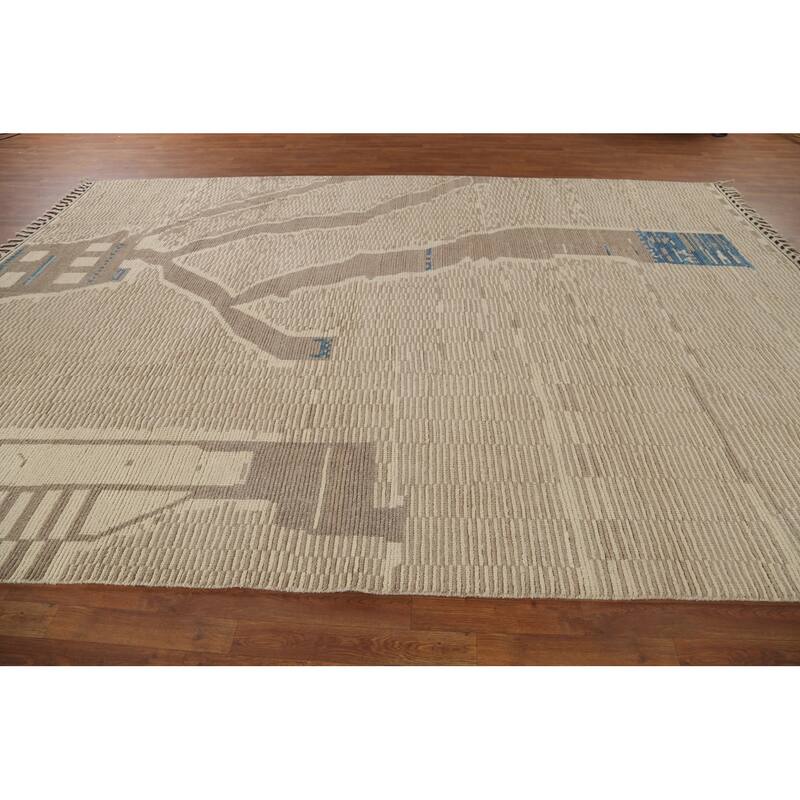Beige Modern / Moroccan Area Rug Handmade Wool Carpet - 9'0"x 13'0"