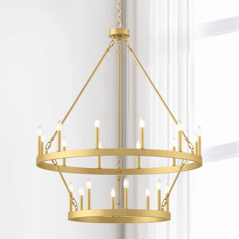 Acroma 20-light Modern Farmhouse 40In Round Wagon Wheel Chandelier with UL - Satin Brass
