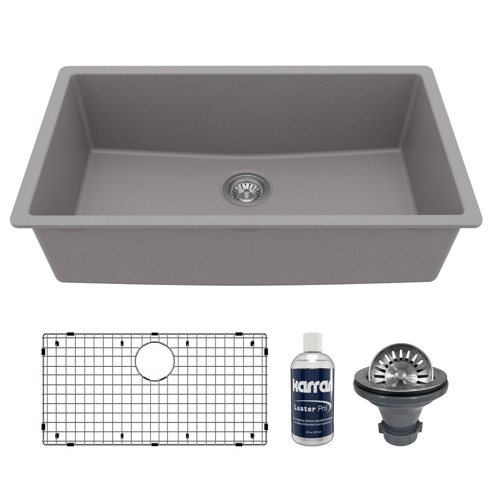 Karran Undermount 32.5 in. Large Single Bowl Quartz Kitchen Sink Kit