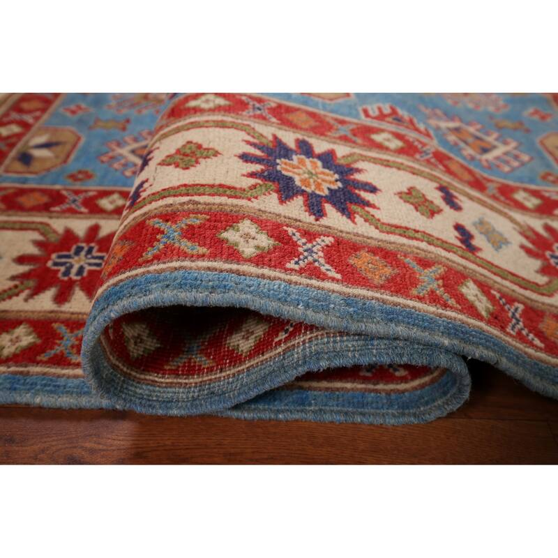 Blue Kazak Oriental Area Rug Handmade Traditional Wool Carpet - 4'0" x 6'4"