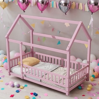 Kids and Baby Twin Size Wooden Bed House Bed with House Roof Frame