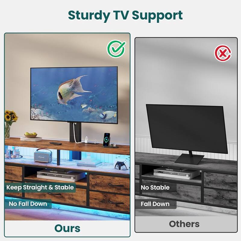 TV Stand with Mount 32/55/65/70 inch TVs Power Outlets Storage Entertainment Center