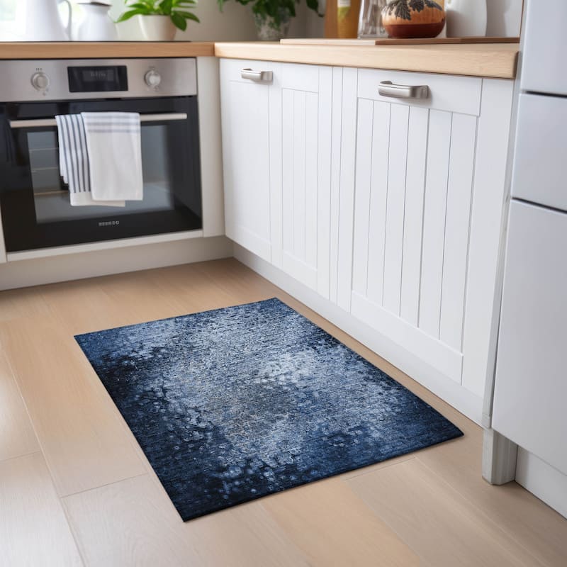 Machine Washable Indoor/ Outdoor Abstract Solid Chantille Rug - Blue - 1'8" x 2'6"