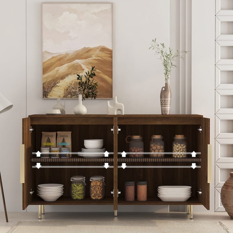 Wood Modern Buffet Cabinet with Storage, Fluted Sideboard Large Buffet with Adjustable Shelves, Accent Cabinet Console Table