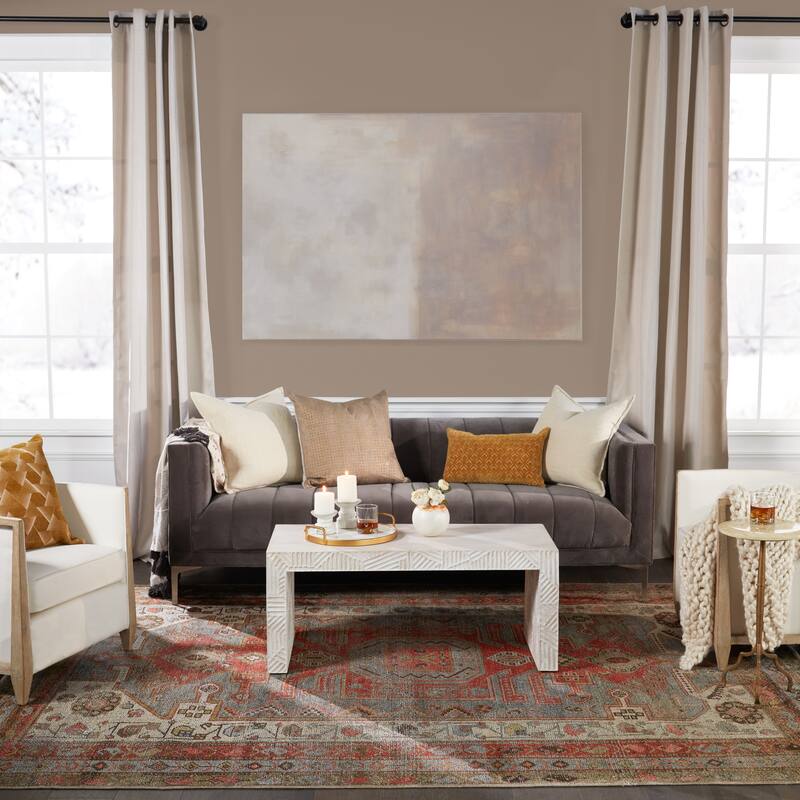 The Curated Nomad Whipple Printed Medallion Grey/ Orange Cotton Mix Area Rug