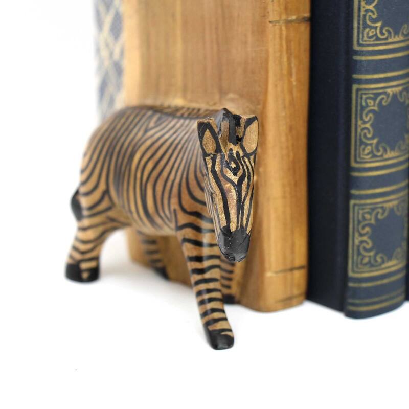Handmade Jacaranda Wood Safari Bookends (Kenya) - Zebra