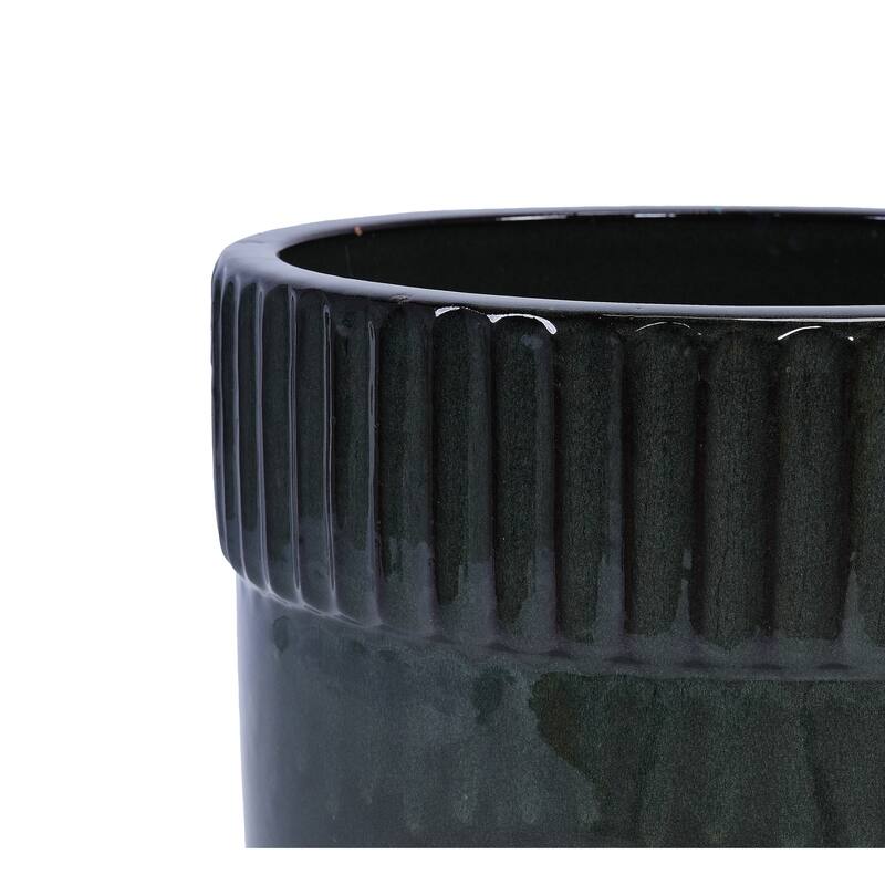 Glossy Ribbed Handmade Ceramic Planter Pot, for Succulents and Herbs